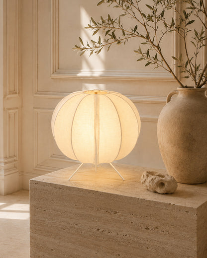 Homesake® Traditional Style Design Living Room Silk Fabric Table Lamp for Home and Hotel Decoration Ball Shade Silk Restaurant Table Lamps White