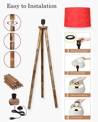 Wood Tripod Floor Lamp, Mid Century Standing Lamp, E27 Lamp Base, With shade Modern Design Floor Reading Lamp for Living Room Bedroom, Study Room and Office