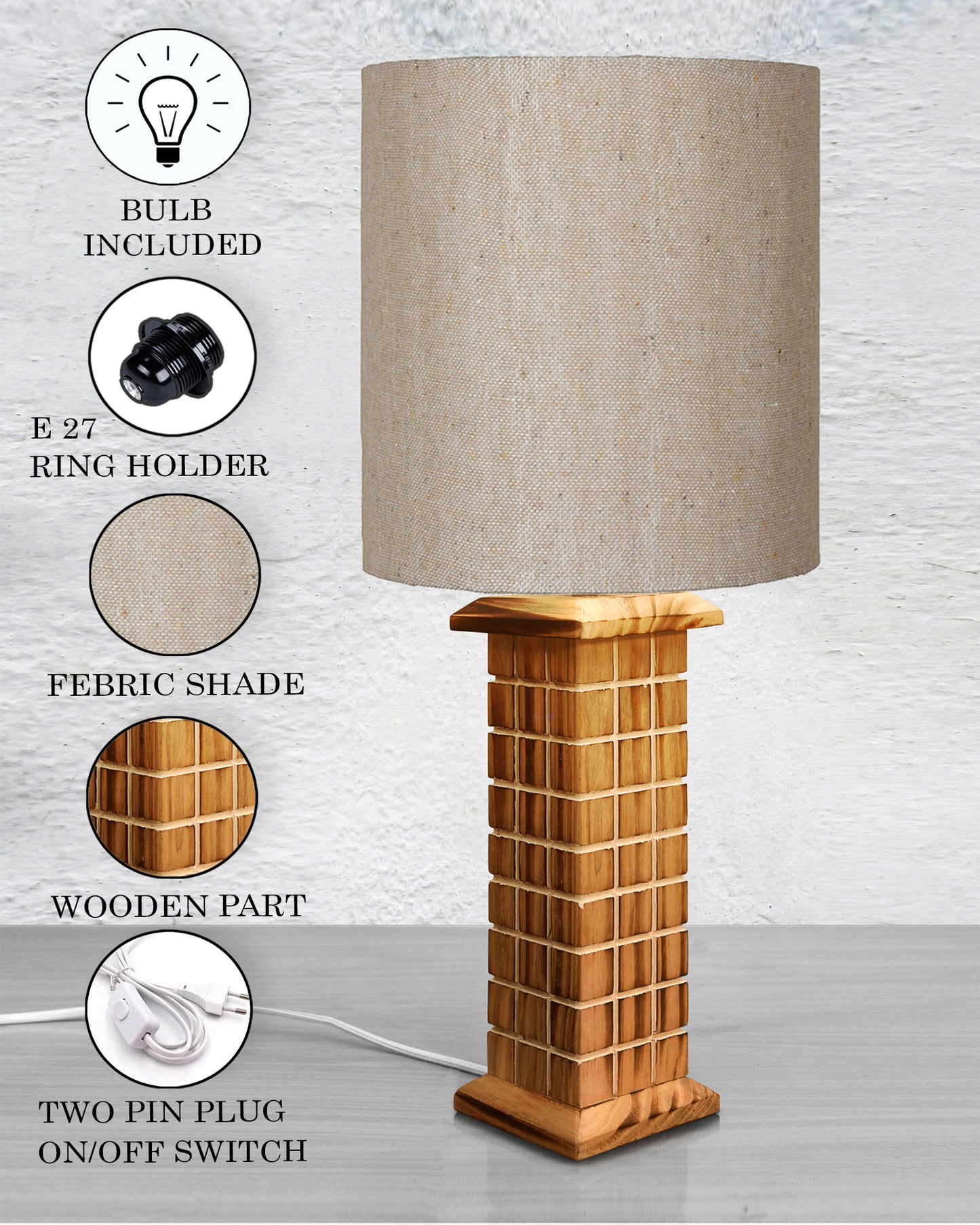 Rustic Beige Table Lamp New York Skyline with Fabric Shade, Table Light, Home Décor, Office, Gift, Jute Drum