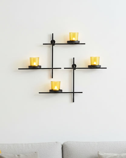 Homesake® Black Scorching Ladder with Pair of Votive Wall Hanging Candle Tealight Holder, Set of 2