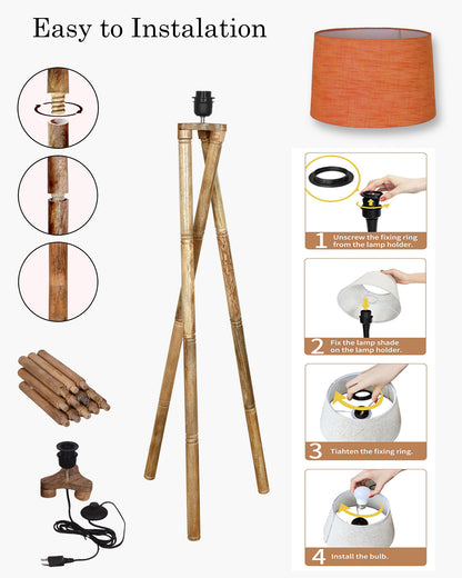 Cross-leg Wood Tripod Floor Lamp, Mid Century Standing Lamp, E27 Lamp Base, With Shade Modern Design Floor Reading Lamp for Living Room Bedroom, Study Room and Office