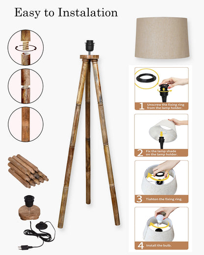 Wood Tripod Floor Lamp, Mid Century Standing Lamp, E27 Lamp Base, With shade Modern Design Floor Reading Lamp for Living Room Bedroom, Study Room and Office