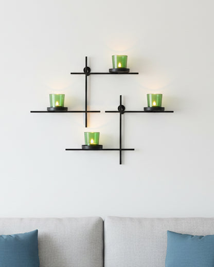 Homesake® Black Scorching Ladder with Pair of Votive Wall Hanging Candle Tealight Holder, Set of 2