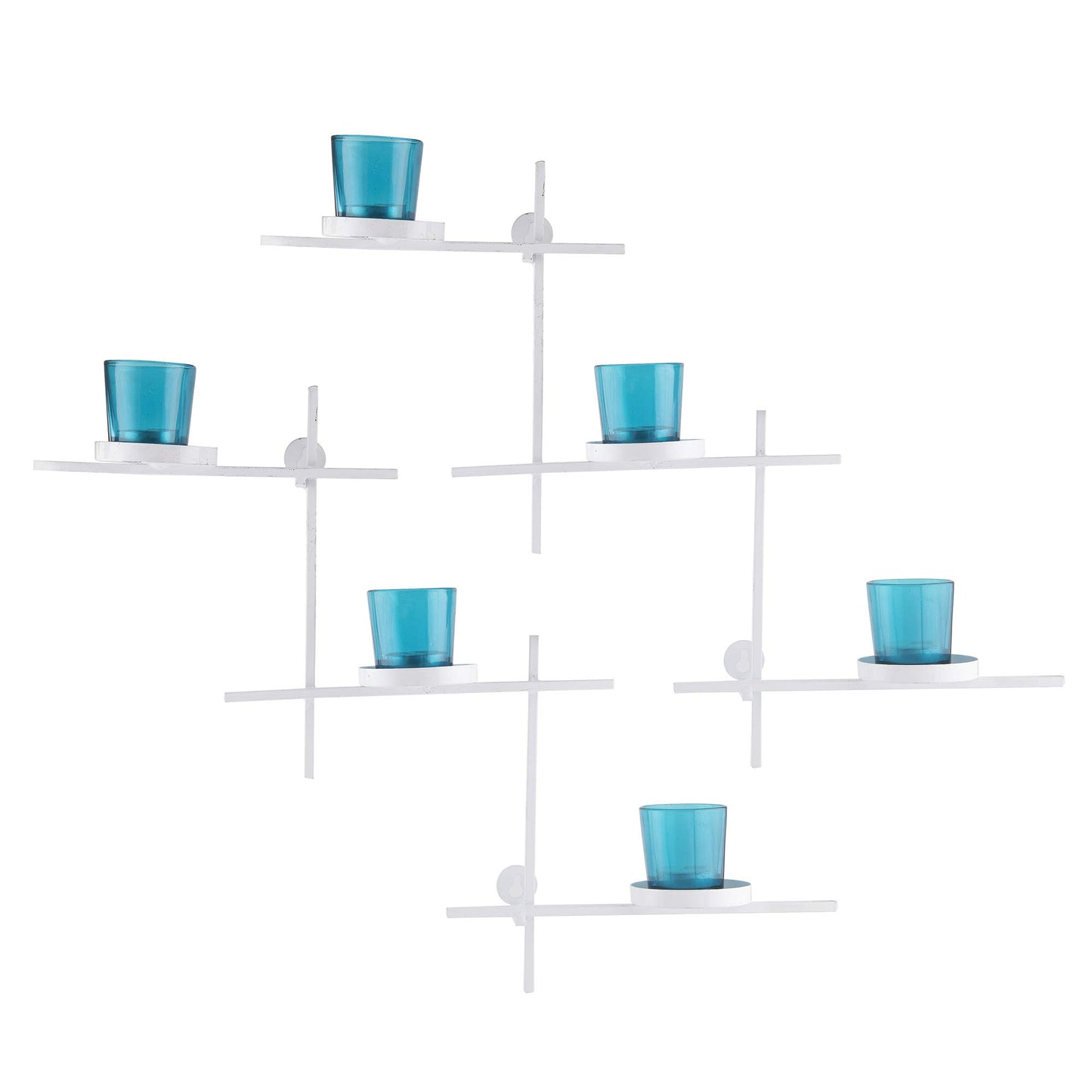 Homesake® White Scorching Ladder with Six Votive Blue, Wall Hanging Candle Tealight Holder, Set of 2