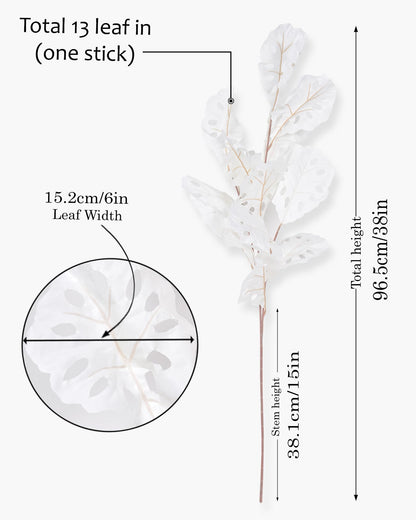 Homesake® Faux Long Monstera Leaf Stems, Set of 2 Artificial Branches with 5 Sticks Each, Pot Not Included, Decorative Plant for Vase, Tabletop, Living Room, Home Décor, Green