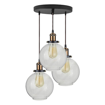 3-Lights Round Cluster Chandelier Modern Glass Globe Hanging Light, Antique Socket, E27 Holder, Kitchen Island Ceiling Light URBAN Retro