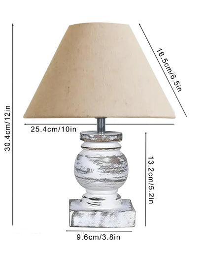 Small Table Lamp for Bedroom Whitewash Distress Living Room Simple Retro Wood Grain Farmhouse Bedside Lamps Suitable for Nightstand, Gift, Trophy, Jute Shade