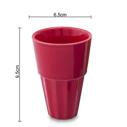 Homesake® Ceramic Antique Chai Tea Glasses Multicolour Vintage Stoneware, Cutting Chai Set with Holder Stand Tea Cups Coffee Mugs Tapri Chai Glass, Microwave & Dishwasher Safe - Set of 6