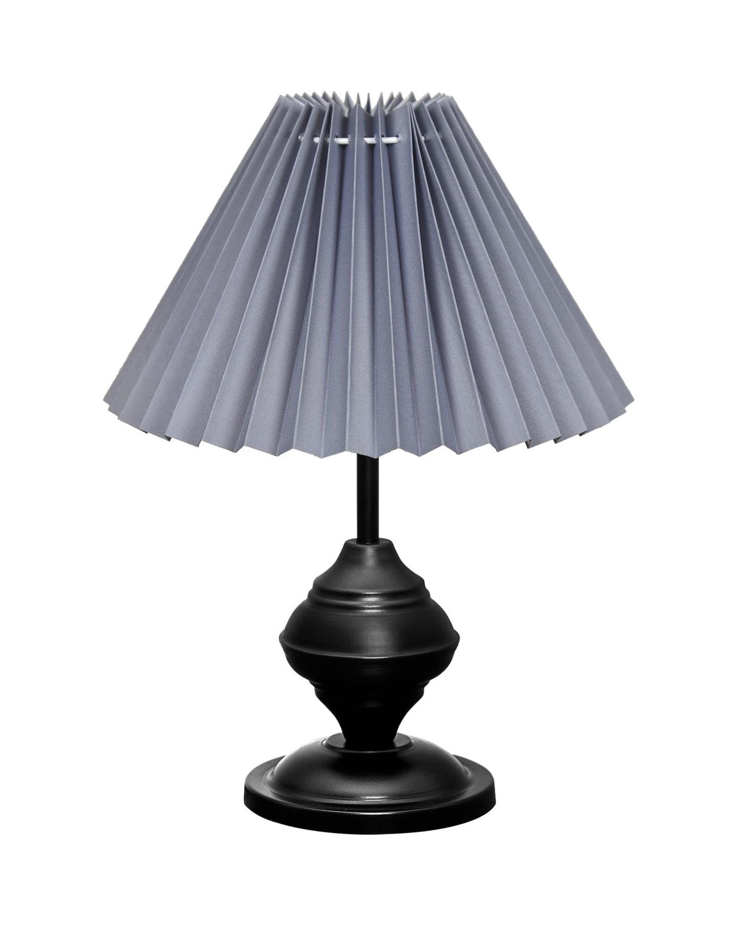 Bedside Black Metal Table Lamp with Fabric Shade, E27 holder, Urn, Pleated Jute Shade