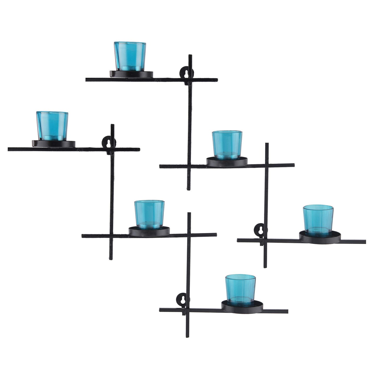 Homesake® White Scorching Ladder with Six Votive Blue, Wall Hanging Candle Tealight Holder, Set of 2