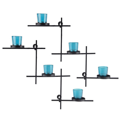 Homesake® White Scorching Ladder with Six Votive Blue, Wall Hanging Candle Tealight Holder, Set of 2