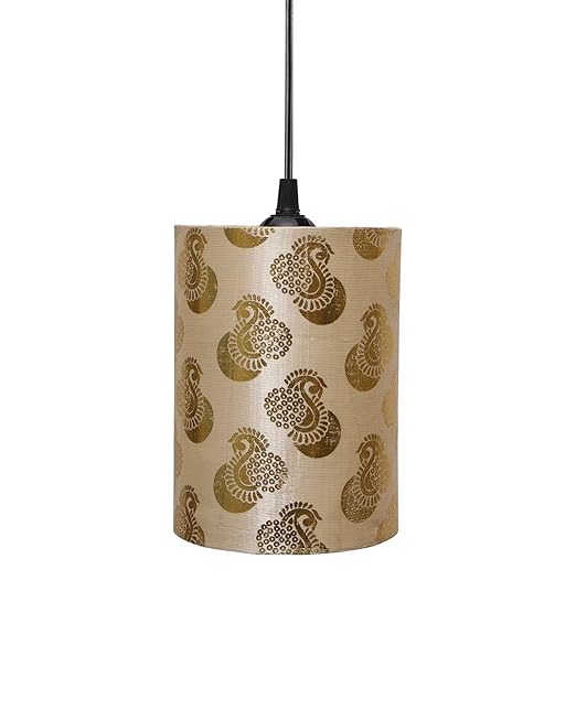 Golden Leaf Hanging Cylinder Lamp Shade, Decorative Light Lamp for Living Room, Home, Bedroom