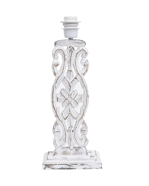 Sculptural Hand Carved Wood Table Lamp with Oval White shade, Antique Black