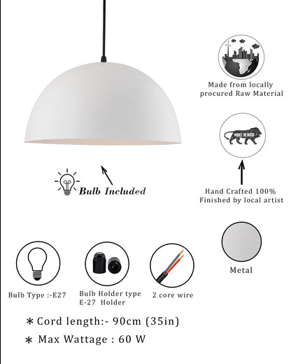 Homesake® Modern Hanging Dome Pendant Light | Minimalist Hanging Ceiling Lamp | White Metal Shade | Contemporary Home Decor Lighting Fixture | Ideal for Living Room, Dining Room, Kitchen, Bedroom