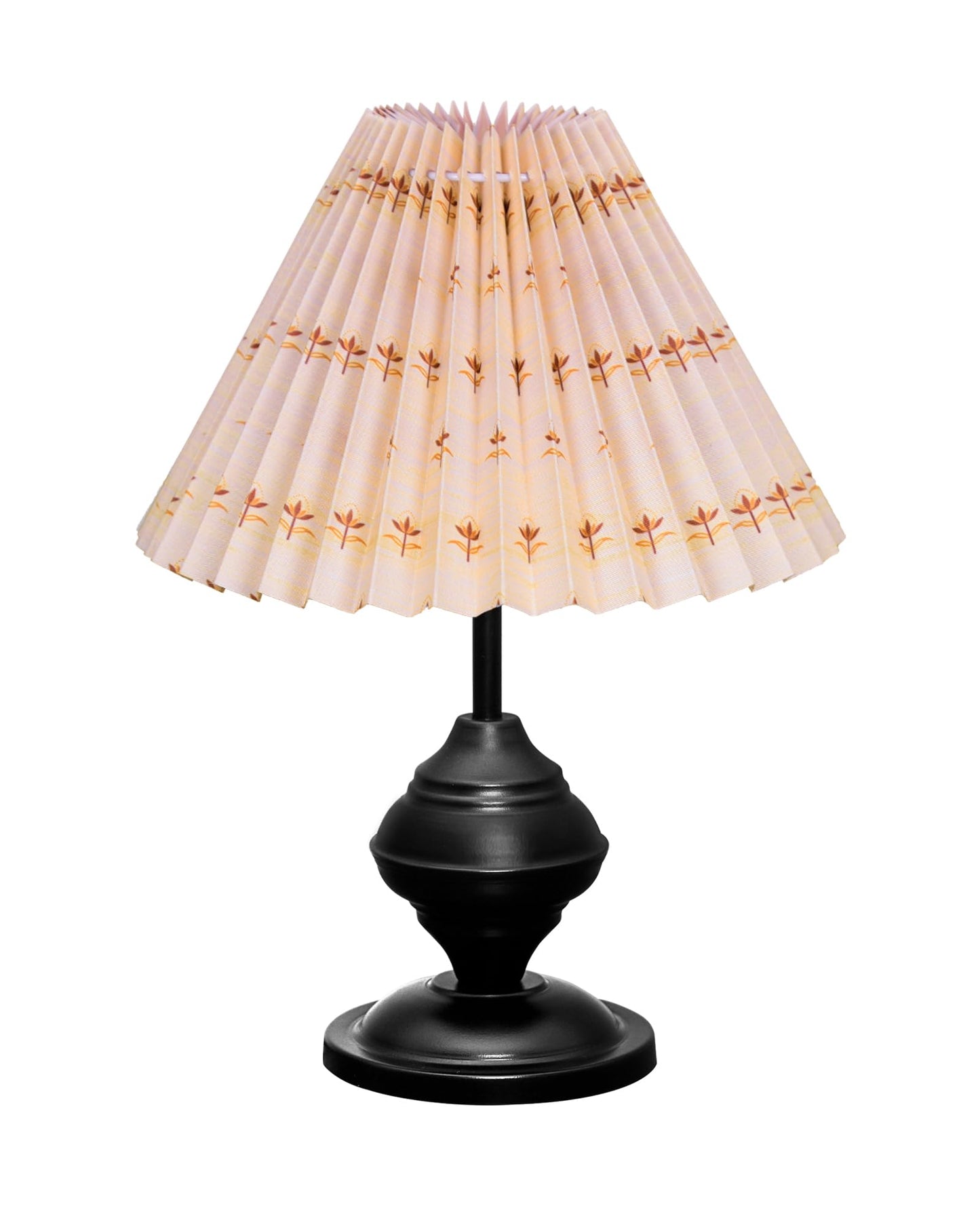 Homesake® Bedside Black Metal Table Lamp With Fabric Shade,Incandescent,E27 Holder,Urn,Desk Lamp,Night Lamp,Office,Nightstand,Table Lamp For Living Room,Study Room,Kids Room,Pleated