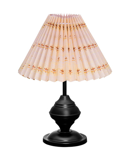 Homesake® Bedside Black Metal Table Lamp With Fabric Shade,Incandescent,E27 Holder,Urn,Desk Lamp,Night Lamp,Office,Nightstand,Table Lamp For Living Room,Study Room,Kids Room,Pleated