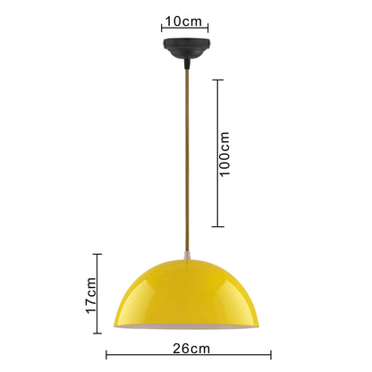 Homesake® Yellow Dome Pendant Light 10'' for Ceiling | Metal Hanging Lamp with Bulb | E27 Holder | Bulb Included | Modern Ceiling Light for Kitchen, Dining, Living Room, Cafe & Home Décor