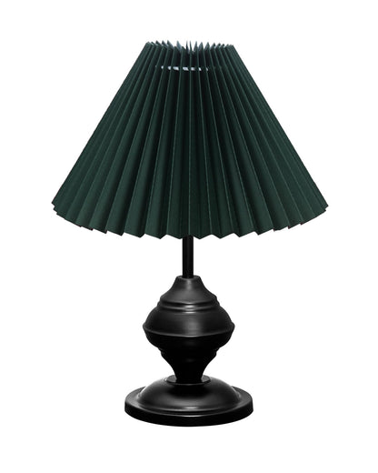 Homesake® Bedside Black Metal Table Lamp With Fabric Shade,Incandescent,E27 Holder,Urn,Desk Lamp,Night Lamp,Office,Nightstand,Table Lamp For Living Room,Study Room,Kids Room,Pleated