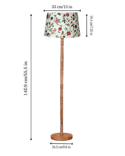 Homesake® Mid Century Modern Floor Lamp for Living Room | Hand turned | Corner Lamp for Living Room, Stand Lamp with Fabric Lampshade for Bedroom, Study Room and Office, (Vine and Flowers)