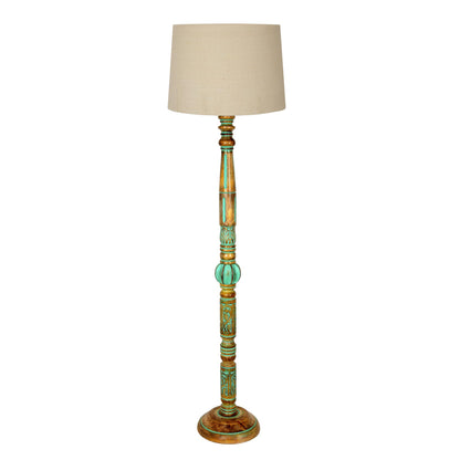 Royal Carving Antique Algae finish wooden floor lamp with Shade