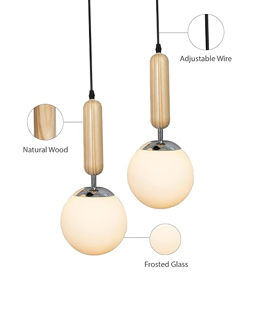 Wood Bullet Lamp with chrome cap Ceiling lamp white frosted glass globe Pack of 1