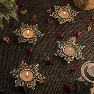 Crystal Tea Light Candle Holders, Twisted Flower Decorative Diya for Wedding Coffee Table,Small 4" Dia