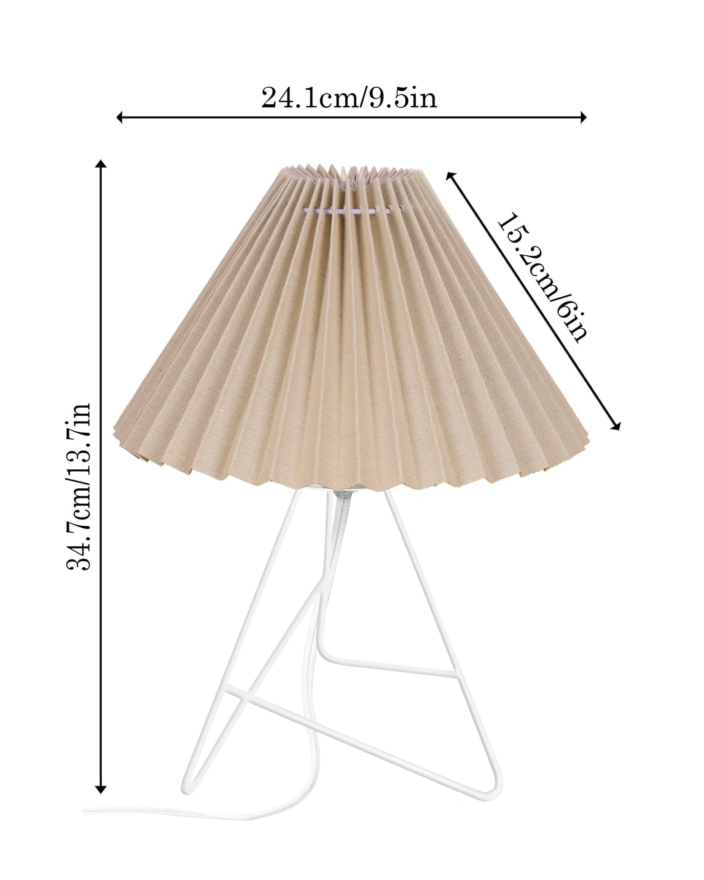 Retro Down to the Wire Metal Table Lamp with Fabric Shade, Bedside Lamp Gift Housewarming Home Living Room, Pleated shade