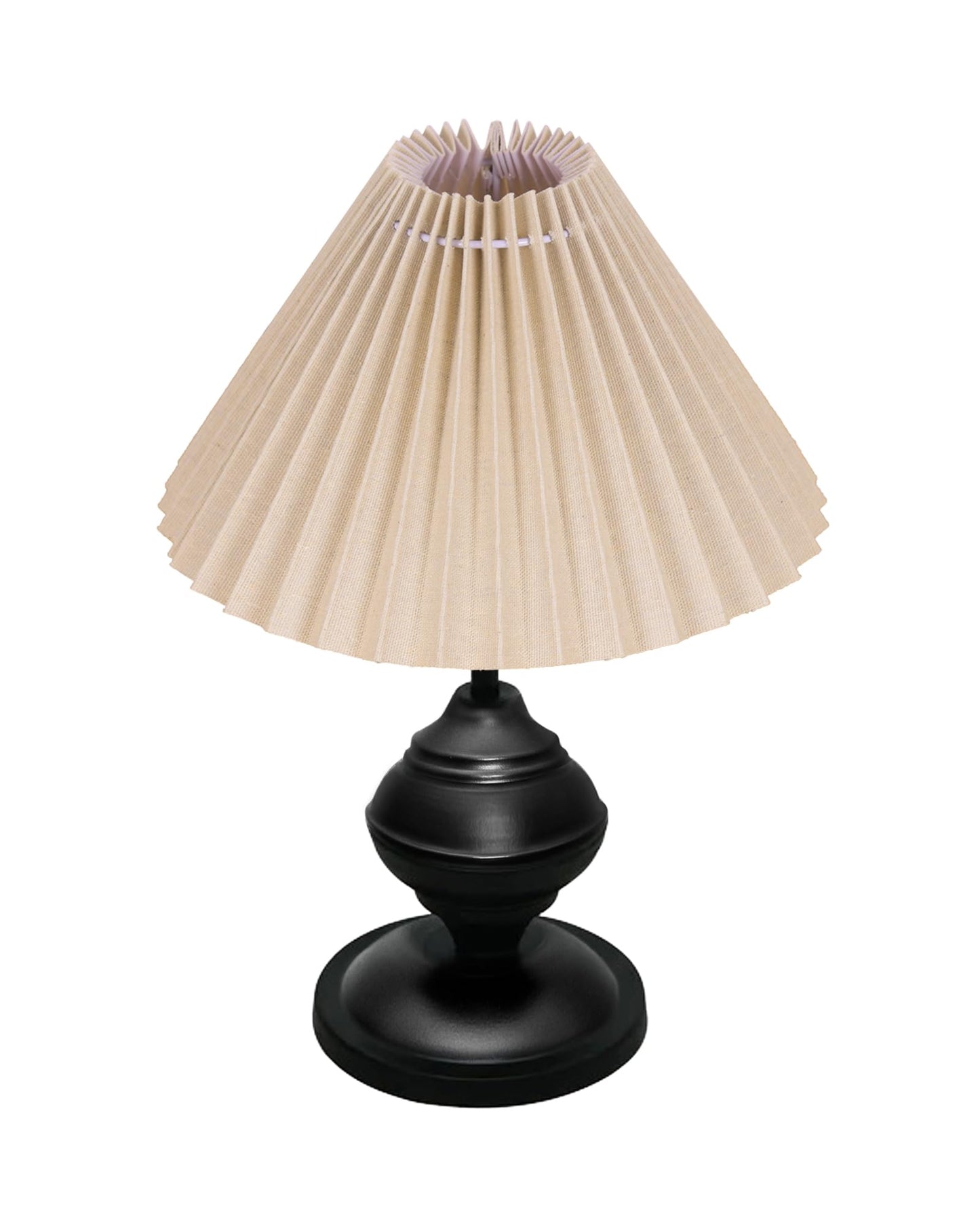 Homesake® Bedside Black Metal Table Lamp With Fabric Shade,Incandescent,E27 Holder,Urn,Desk Lamp,Night Lamp,Office,Nightstand,Table Lamp For Living Room,Study Room,Kids Room,Pleated