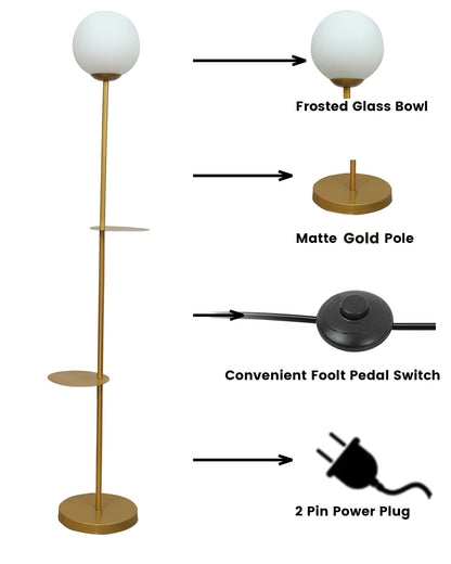 Homesake® Contemporary Duo Shelf Metal Floor Lamp for Living Room | Bedside Side Lamp for Living room Office Home Decor Standing Lamp | Black, White Globe (Black)