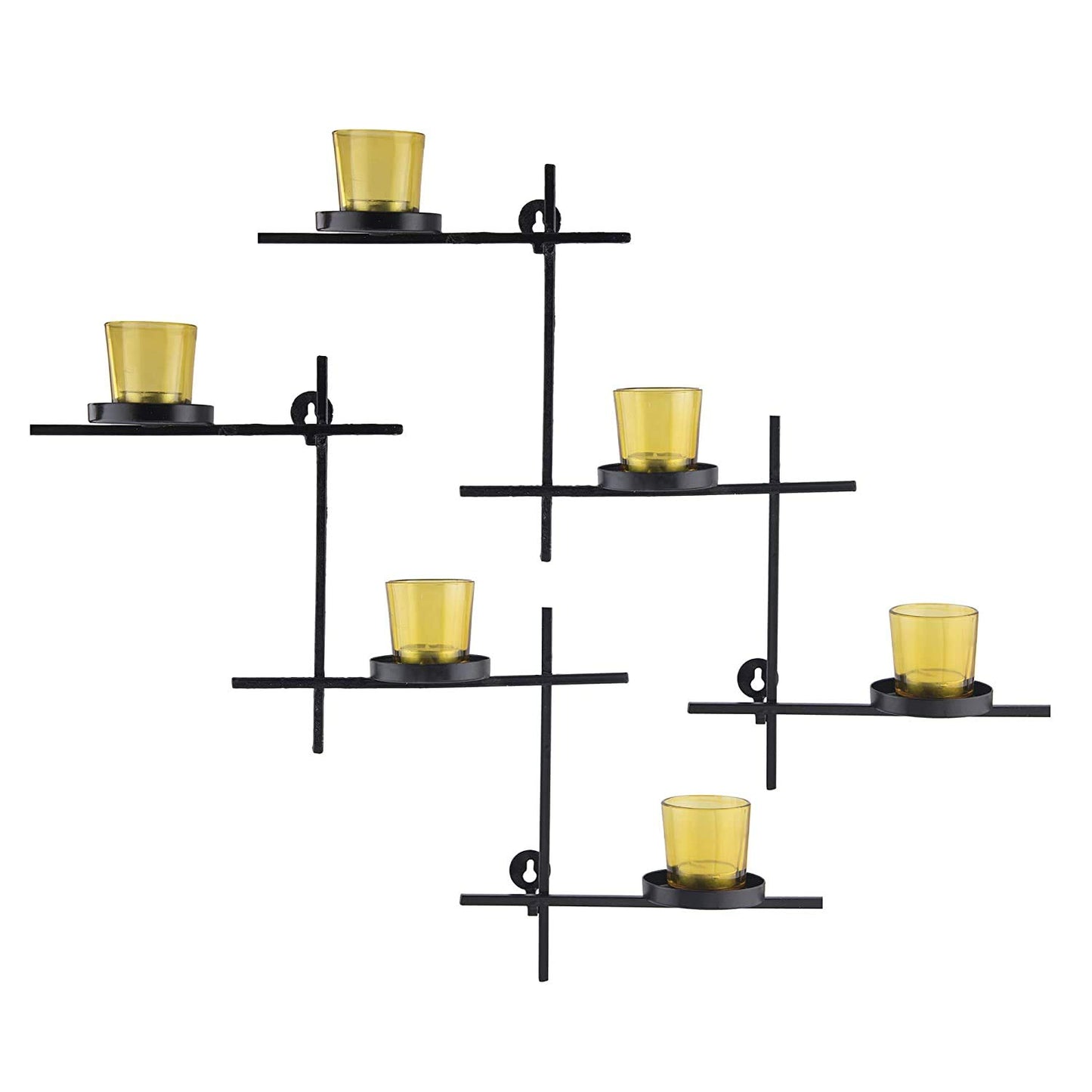 Homesake® Black Scorching Ladder with Six Votive Green, Wall Hanging Candle Tealight Holder, Set of 2