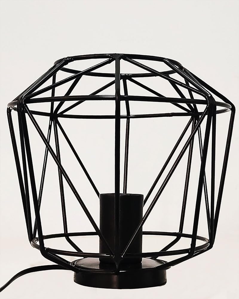 Homesake® Metal Cage Table Lamp, Vintage Flame E27 Decorative Bedside Incandescent Light (Geometric), Black
