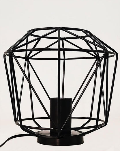 Homesake® Metal Cage Table Lamp, Vintage Flame E27 Decorative Bedside Incandescent Light (Geometric), Black
