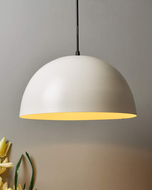 Homesake® Modern Hanging Dome Pendant Light | Minimalist Hanging Ceiling Lamp | White Metal Shade | Contemporary Home Decor Lighting Fixture | Ideal for Living Room, Dining Room, Kitchen, Bedroom