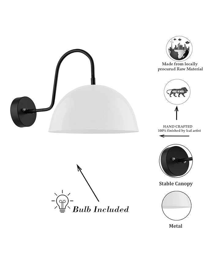 Metallic Pendant 8" Wall Sconce Gooseneck Retro Wall Light Fixtures for Bedroom Nightstand, Barn Warehouse