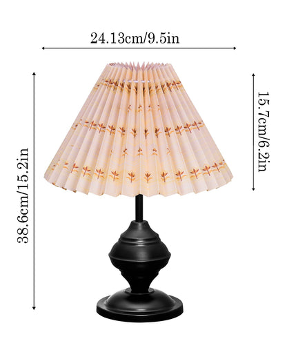 Homesake® Bedside Black Metal Table Lamp With Fabric Shade,Incandescent,E27 Holder,Urn,Desk Lamp,Night Lamp,Office,Nightstand,Table Lamp For Living Room,Study Room,Kids Room,Pleated
