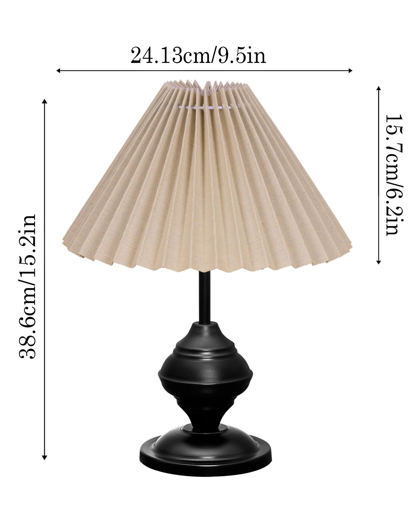 Homesake® Bedside Black Metal Table Lamp With Fabric Shade,Incandescent,E27 Holder,Urn,Desk Lamp,Night Lamp,Office,Nightstand,Table Lamp For Living Room,Study Room,Kids Room,Pleated