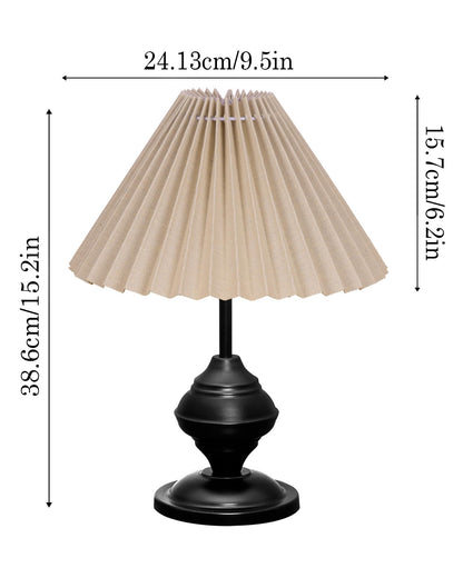 Homesake® Bedside Black Metal Table Lamp With Fabric Shade,Incandescent,E27 Holder,Urn,Desk Lamp,Night Lamp,Office,Nightstand,Table Lamp For Living Room,Study Room,Kids Room,Pleated