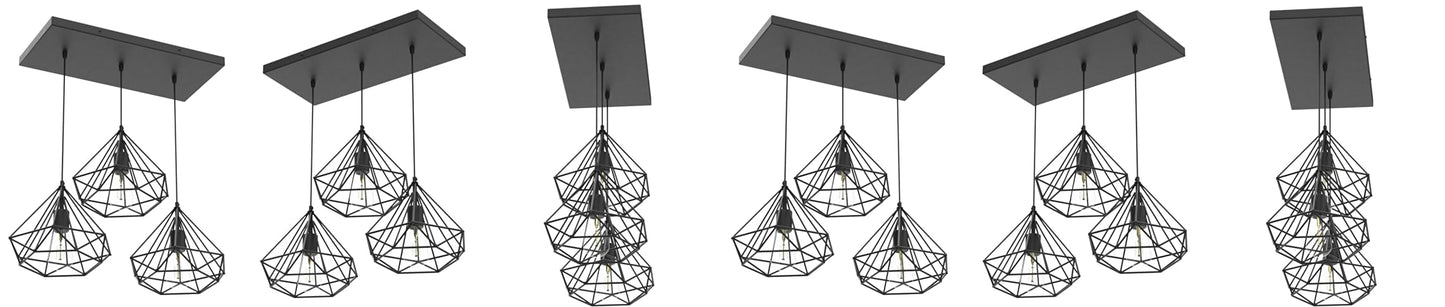 3-lights Cluster Chandelier Black Diamond Hanging Pendant Light with Black Cord