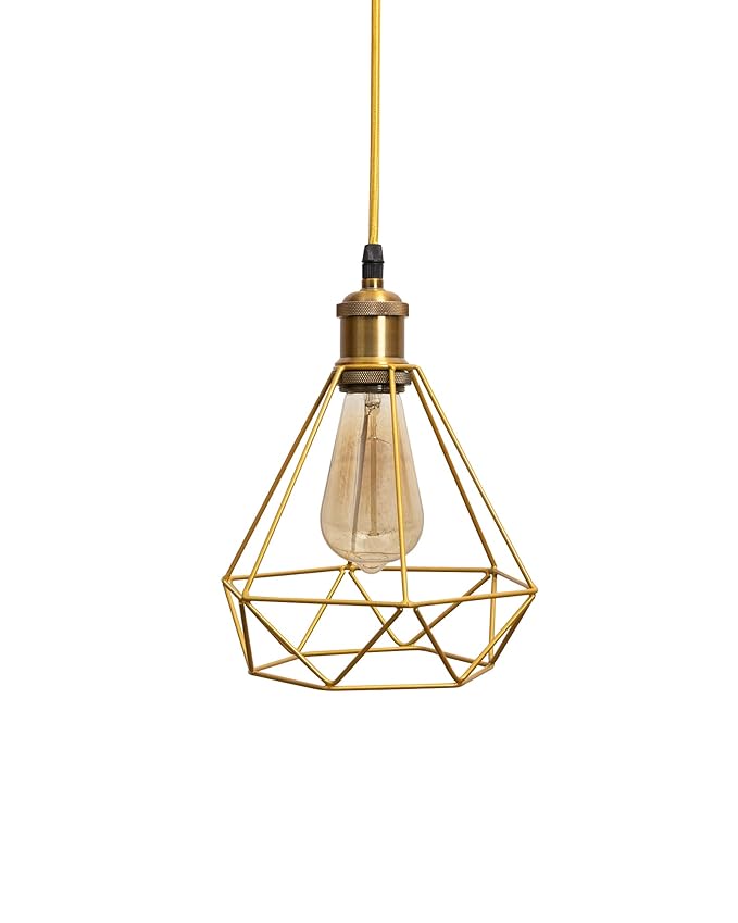 Lighting Golden Metal Cage Lampshade for Pendant Light With Antique handcraft brushed Holders Hanging Lighting Cord Fixture Farmhouse Bedroom Dining Room Decoration