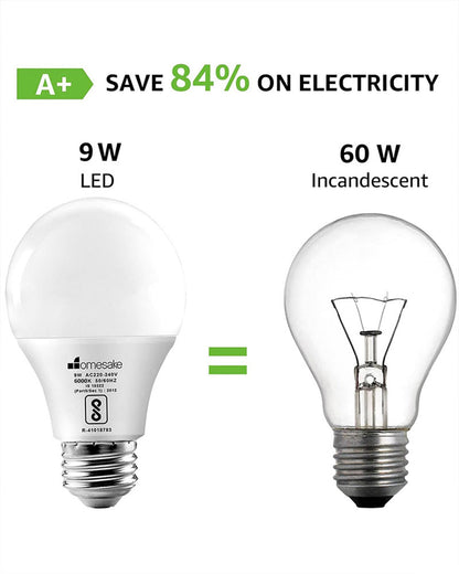 Homesake® E27 LED Light Bulbs Cool White 6000k 9W Standard Edison Base Bulb, for Bedroom Living Room, Energy Saving LED Light Bulb for Home, Office & Study Room