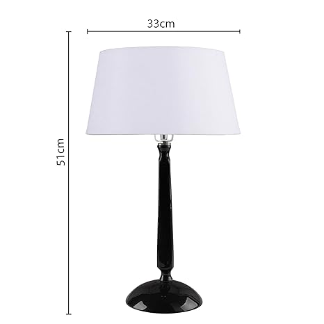 Glossy Black Cubist Aluminium Table Lamp With Drum Shade, Bedside, Living Room Study Lamp, Bulb Included