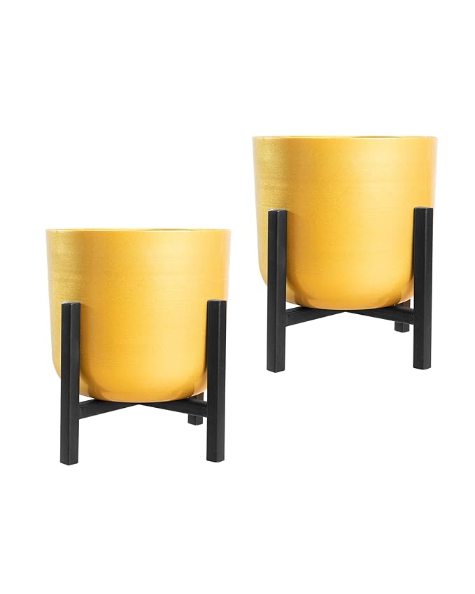 Mid Century Plant Stand with Pot Included 8 Inch Large Metal Planter Pot with Stand,Pack of 1