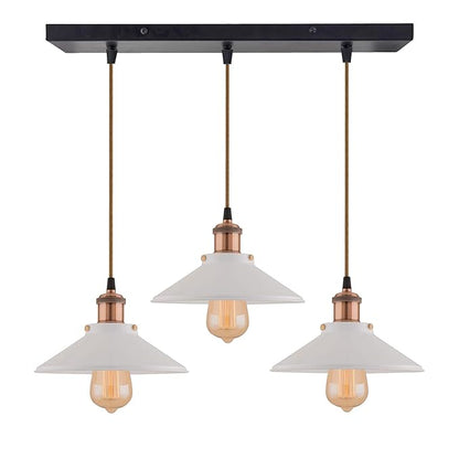 3-Lights Linear White Cone Shade Cluster Chandelier Hanging Light, Decorative, Black, Kitchen Area and Dining Room Light, LED/Filament Light