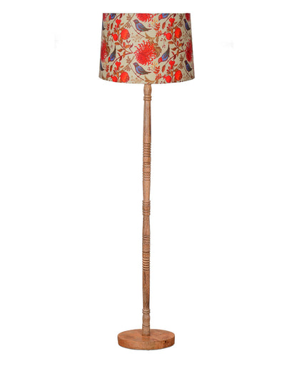 Homesake® Mid Century Modern Floor Lamp for Living Room | Hand turned | Corner Lamp for Living Room, Stand Lamp with Fabric Lampshade for Bedroom, Study Room and Office, (Vine and Flowers)