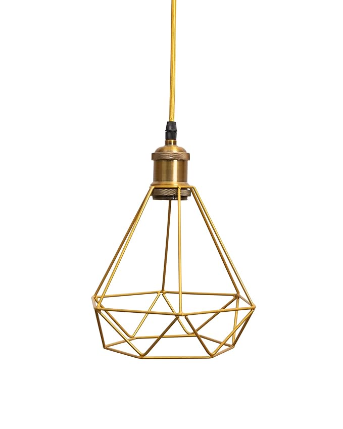Lighting Golden Metal Cage Lampshade for Pendant Light With Antique handcraft brushed Holders Hanging Lighting Cord Fixture Farmhouse Bedroom Dining Room Decoration