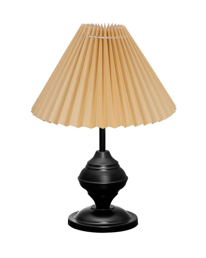 Homesake® Bedside Black Metal Table Lamp With Fabric Shade,Incandescent,E27 Holder,Urn,Desk Lamp,Night Lamp,Office,Nightstand,Table Lamp For Living Room,Study Room,Kids Room,Pleated