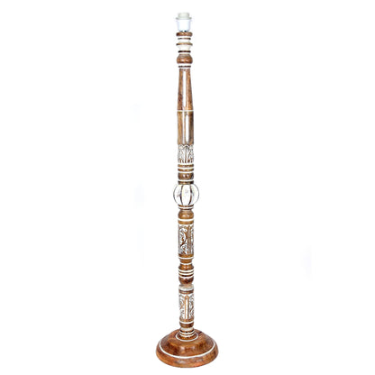 Royal Carving Antique white finish wooden floor lamp with Beige Fabric Lamp Shade