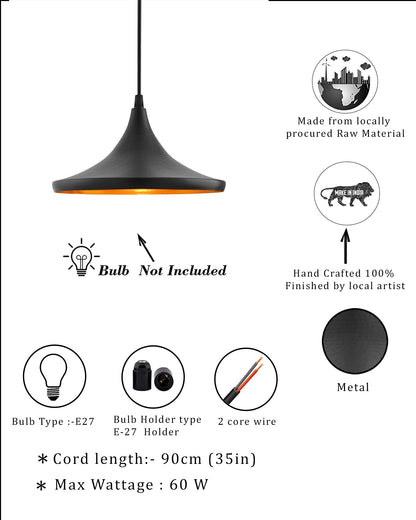 Homesake® E26/E27 Single Head Metal Danish Shade Pendant Vintage Hanging Ceiling Light, Black Set of 2