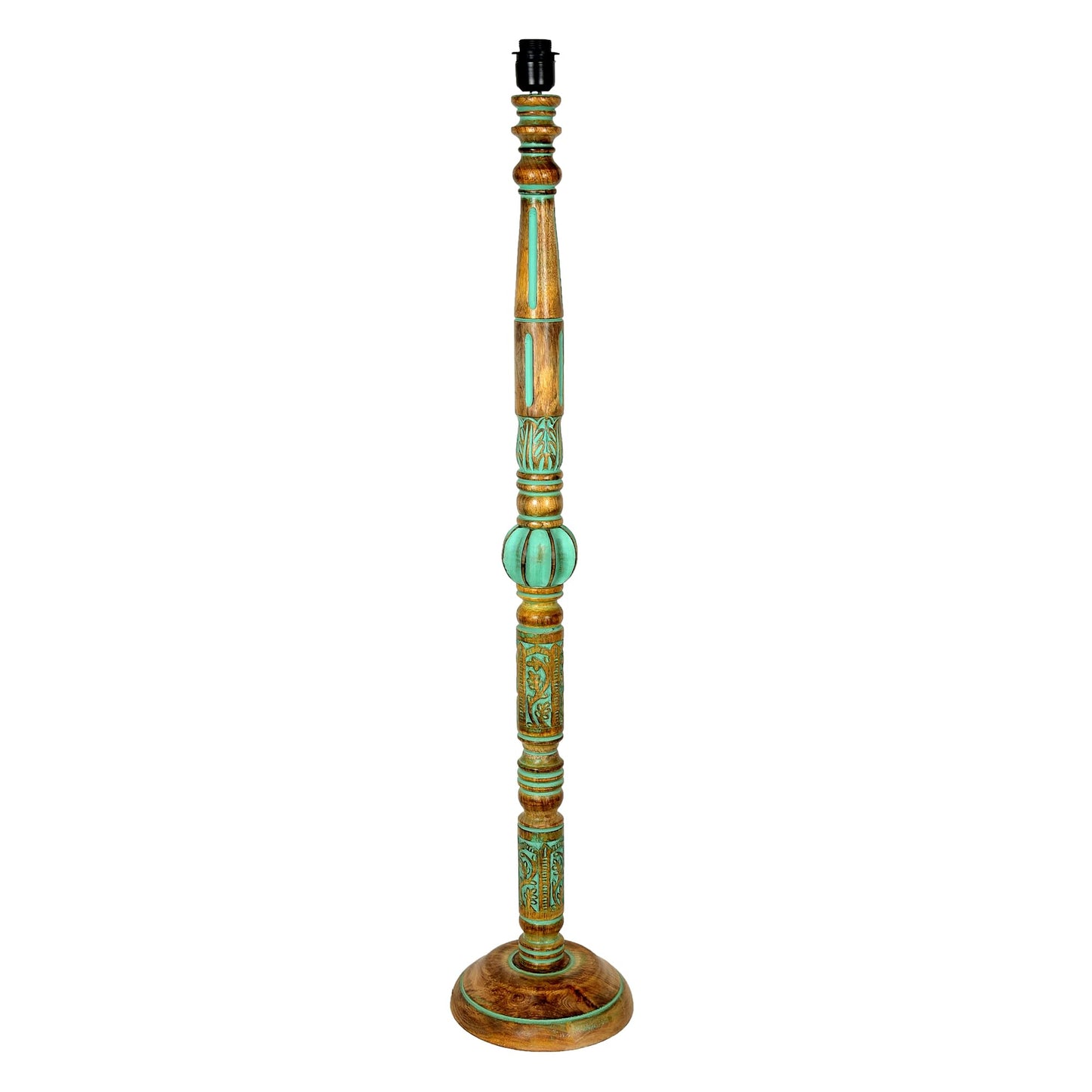 Royal Carving Antique Algae finish wooden floor lamp with Shade