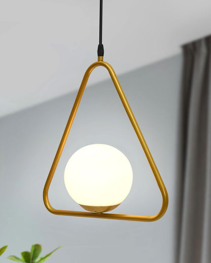 Mid Century Modern Light Chandelier Lighting, White Frosted Glass Globe Lampshade Pendant Indoor Hanging Light Fixture, Golden Triangle